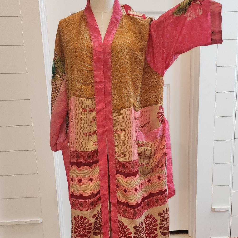 Women's Pink and Brown Kimono Jacket